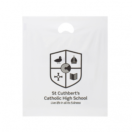 Printed Die Cut Plastic Carrier Bag Ref St Cuthbert’s Printed Die Cut Plastic Carrier Bag Ref St Cuthbert’s