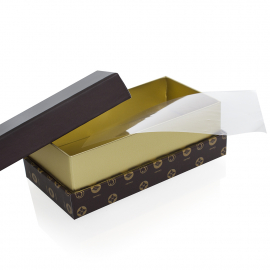 Printed Chocolate Shoulder Box with Gold Paper