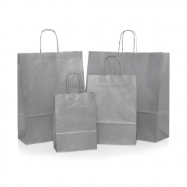 Silver Paper Bags - Promotional Paper Bags with Twisted Handles