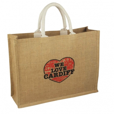 Printed Jute Bags - Medium Natural Bags - Ref. We Love Cardiff