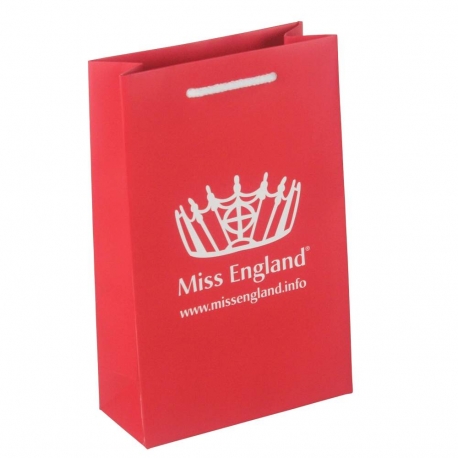 Printed Luxury Matt Paper Bags With White Rope Handles Ref. Miss England Printed Luxury Matt Paper Bags With White Rope Handles Ref. Miss England