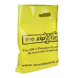 Printed Yellow Plastic Patch Handle Bags - Ref. Zip Yard