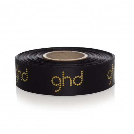 Gold Foil Printed Black Satin Ribbon Gold Foil Printed Black Satin Ribbon