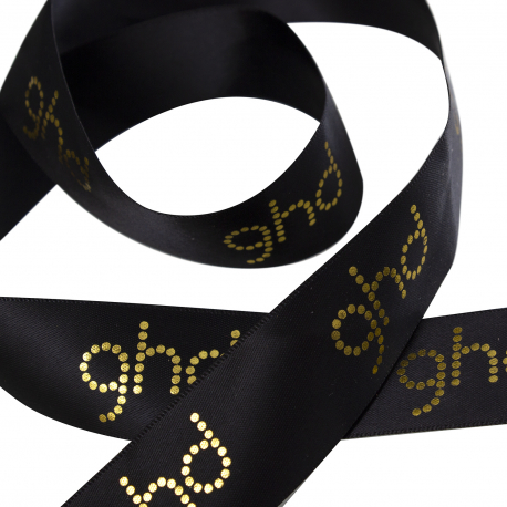 Gold Foil Printed Black Satin Ribbon Gold Foil Printed Black Satin Ribbon
