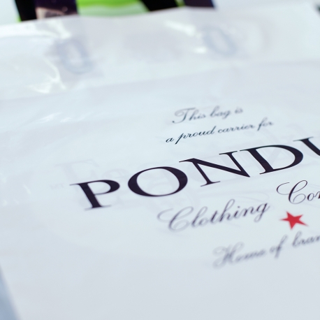 Printed LDPE Flexi Loop Bags With Coloured Handles - Ref. Pondus Printed LDPE Flexi Loop Bags With Coloured Handles - Ref. Pondus