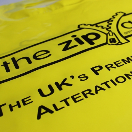 Printed Yellow Plastic Patch Handle Bags - Ref. Zip Yard