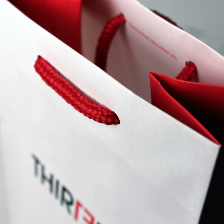 Recycled Rope Handle Paper Bags With Red Side Gussets - Ref. Thirteen Fashion Recycled Rope Handle Paper Bags With Red Side Gussets - Ref. Thirteen Fashion