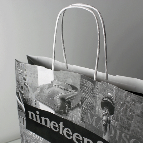 Black & White Printed White Paper Bags With Twisted Handles - Ref. Nineteen83 Black & White Printed White Paper Bags With Twisted Handles - Ref. Nineteen83