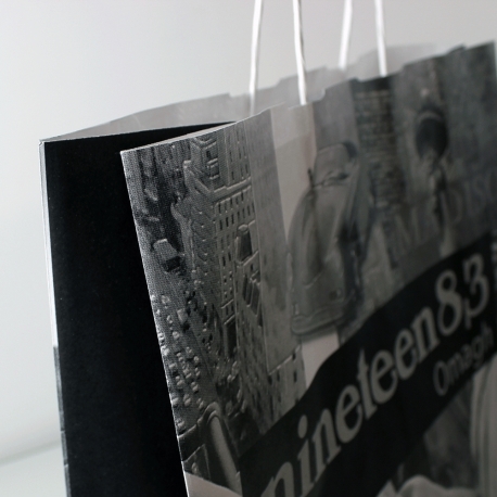 Black & White Printed White Paper Bags With Twisted Handles - Ref. Nineteen83 Black & White Printed White Paper Bags With Twisted Handles - Ref. Nineteen83