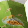 Printed White Kraft Flat Handle Paper Bags with Large Gusset