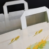 Printed White Kraft Flat Handle Paper Bags with Large Gusset