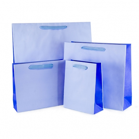 Recycled Blue Paper Bags with Cotton Ribbon Handles