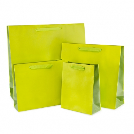 Recycled Green Paper Bags with Cotton Ribbon Handles