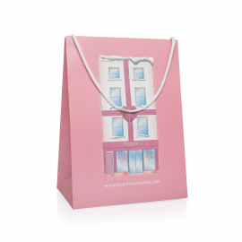 Printed Single Handle Handle Carrier Bags With Lid and Ribbon Bow Ref SBA