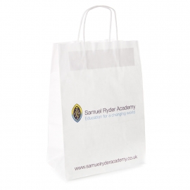 Printed Twisted Handle White Kraft Paper Bag Ref. Samuel Ryder Academy