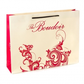 Printed Cream & Red Matt Paper Bags With Rope Handles – Ref. The Boudoir