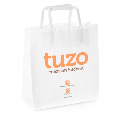 Printed White Takeout Bags With Flat Handles – Ref. Tuzo Printed White Takeout Bags With Flat Handles – Ref. Tuzo