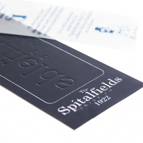 Printed Luxury Paper Clothing Tag with Embossed Logo Ref. Spitalfields Printed Luxury Paper Clothing Tag with Embossed Logo Ref. Spitalfields