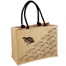 Printed Jute Bags With Black Rope Handles - Ref. Quails