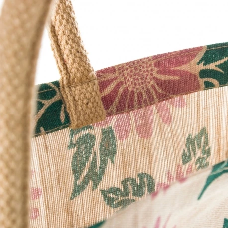 Eco-Friendly Jute Carrier Bag with Floral Design and Rope handles Eco-Friendly Jute Carrier Bag with Floral Design and Rope handles