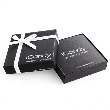 Luxury Uncoated Black Card Box with White Grossgrain Ribbon Ref. Icandy Luxury Uncoated Black Card Box with White Grossgrain Ribbon Ref. Icandy