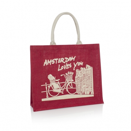 Bespoke Printed Jute Bag Ref Amsterdam Loves You