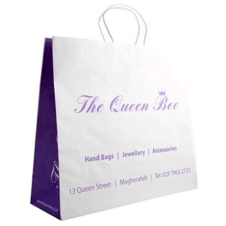 Queen Bee White Kraft Paper Carrier Bags