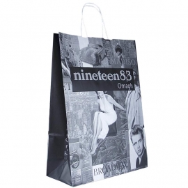 Black & White Printed White Paper Bags With Twisted Handles - Ref. Nineteen83