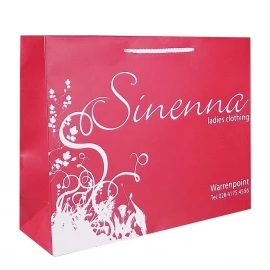 Printed Red & White Luxury Matt Paper Bags With Rope Handles - Ref. Sinenna