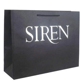 Large Black Printed And Recycled Paper Bags With Rope Handles - Ref. Siren