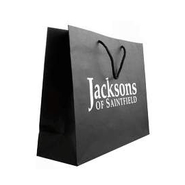 Printed Recycled Black Paper Rope Handle Bags With Silver Hot Foil - Ref. Jacksons