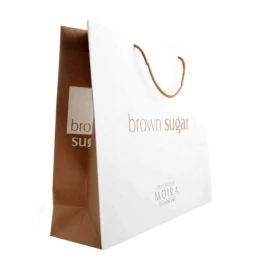 Varnished Recycled White Paper Bags With Rope Handles - Ref. Brown Sugar