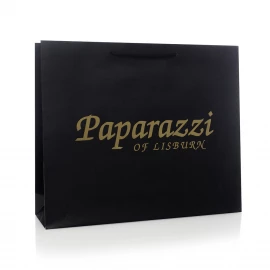 Black Printed Rope Handle Paper Bags With Gold Hot Foil - Ref. Paparazzi
